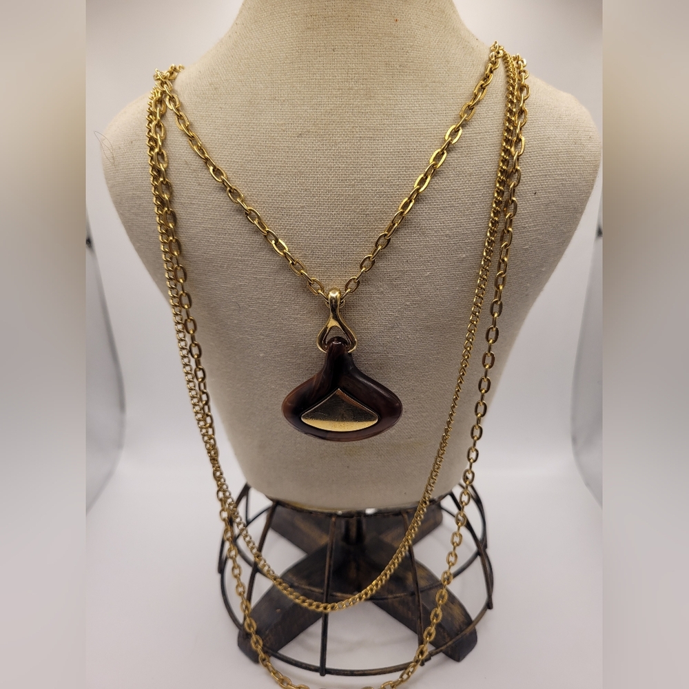 Vintage Gold Tone Brown Mid Century Necklace